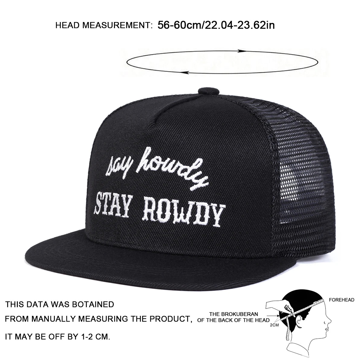 Unisex Stay Rowdy Embroidery Hip-Hop Net Hats Spring Summer Outdoor Adjustable Casual Baseball Caps