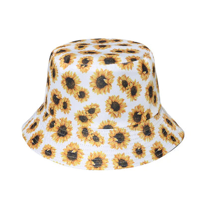 Women Sunflower Print Cotton Bucket Hats Spring Summer Girl Lady Outdoor Panama Fisherman Cap Hat