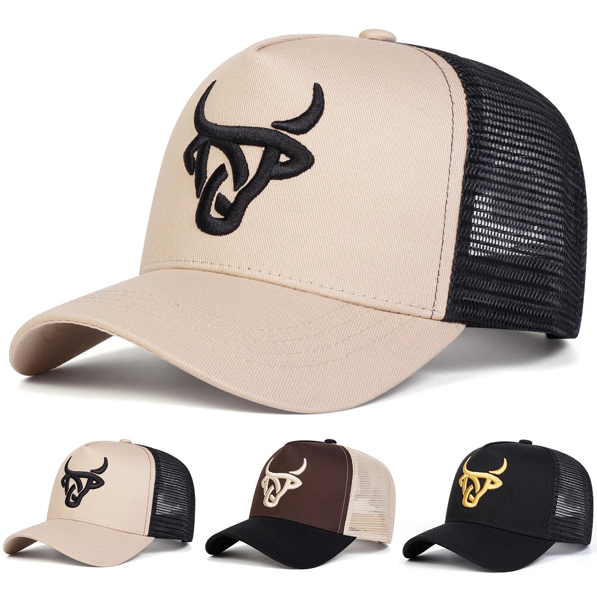 Unisex Ox Head Embroidery Baseball Net Caps Spring Summer Outdoor Adjustable Casual Hats Hip Hop Hat