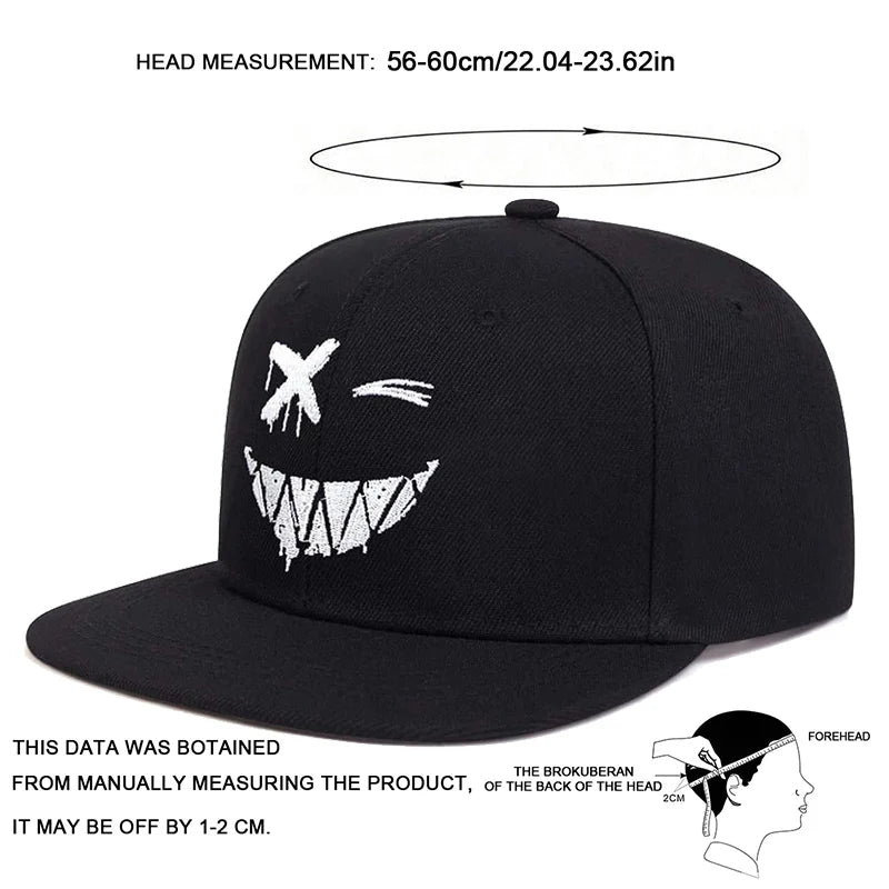 Unisex Personality Ghost Expression Embroidery Hip-Hop Hats Outdoor Adjustable Casual Baseball Caps