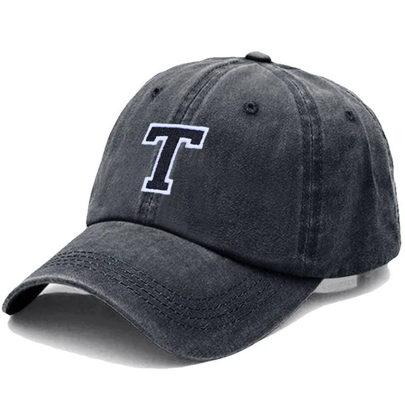 Bicolor Color Letter A-Z Embroidery Washed Cotton Baseball Cap Men Women Unisex Dad Hat Sun Outdoor