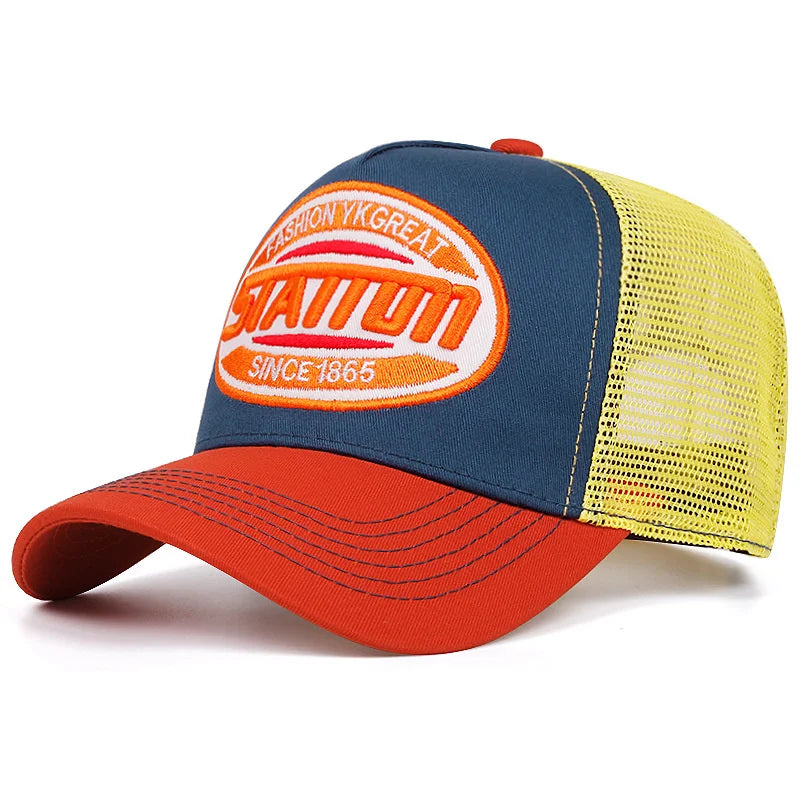 Style Unisex Baseball Cap Classic Station Letter Pattern Mesh Men Women Breathable Streetwear Summer
