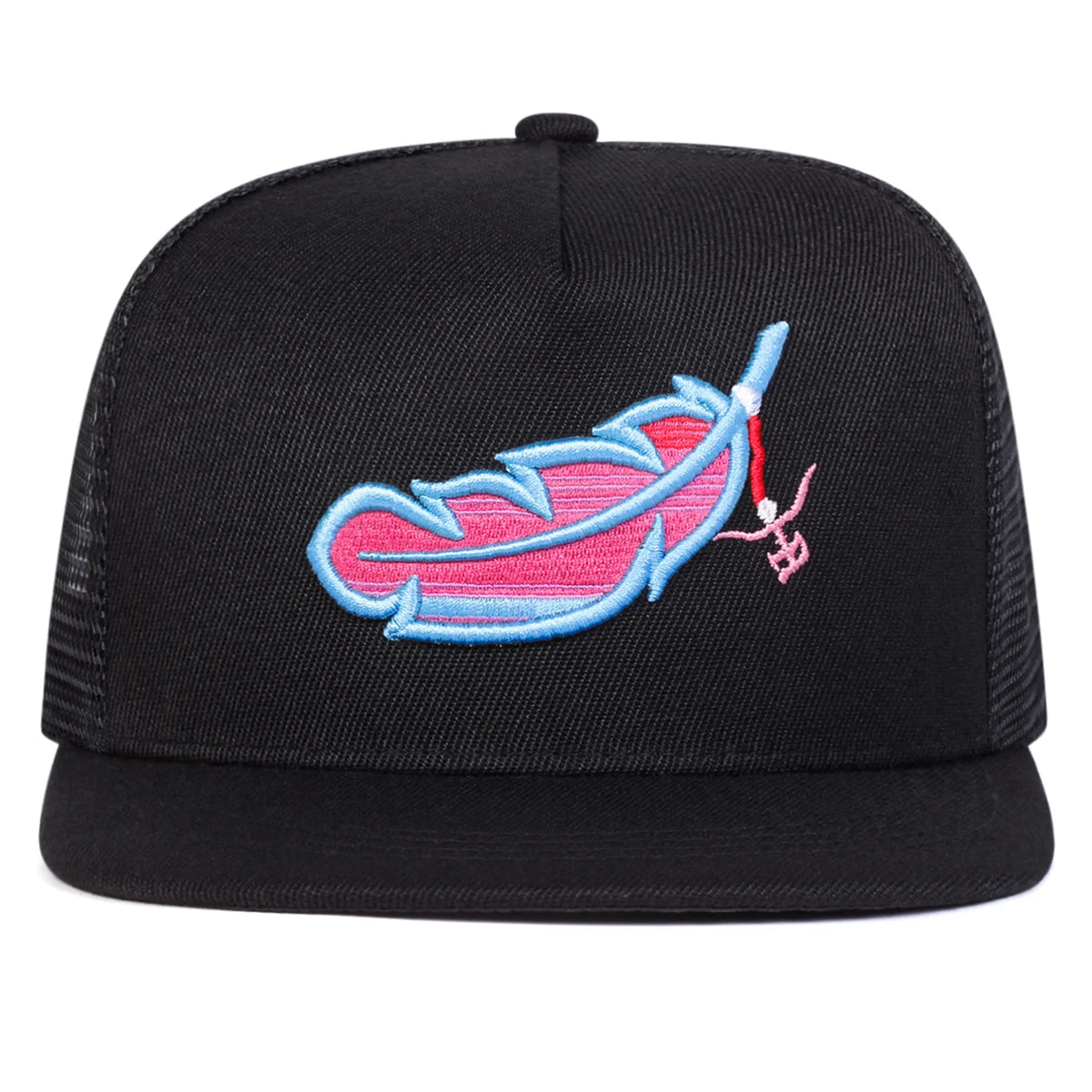 Unisex Colorful Feather Embroidery Hip-Hop Net Hats Spring Summer Outdoor Adjustable Casual Baseball