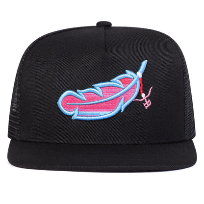 Unisex Colorful Feather Embroidery Hip-Hop Net Hats Spring Summer Outdoor Adjustable Casual Baseball