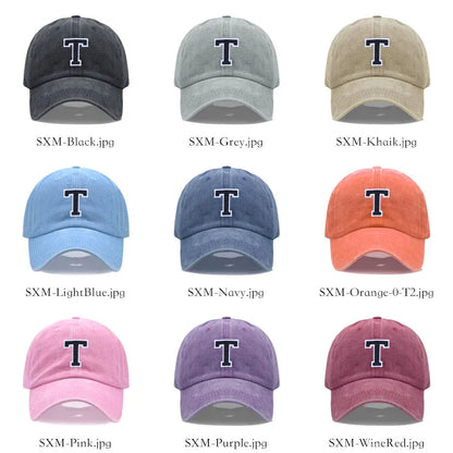 Bicolor Color Letter A-Z Embroidery Washed Cotton Baseball Cap Men Women Unisex Dad Hat Sun Outdoor