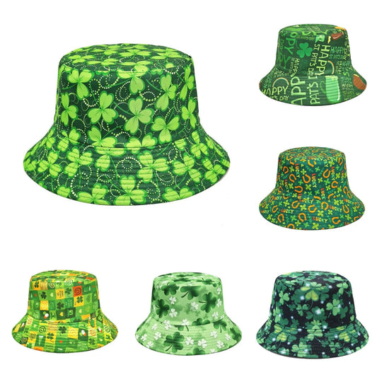 2025 St Patrick's Day Bucket Hat for Women Men Tropical Print Revisible Summer Double Side Sun Hat Green Leaf Panama Beach Cap