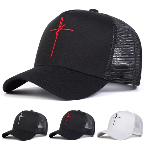 Unisex Cross Embroidery Baseball Net Caps Spring Summer Outdoor Adjustable Casual Hats Sunscreen Hat