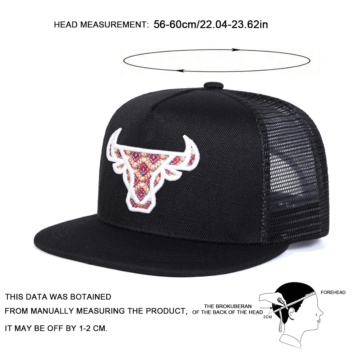 Unisex Ox Head Embroidery Hip-Hop Net Hats Spring Summer Outdoor Adjustable Casual Baseball Caps