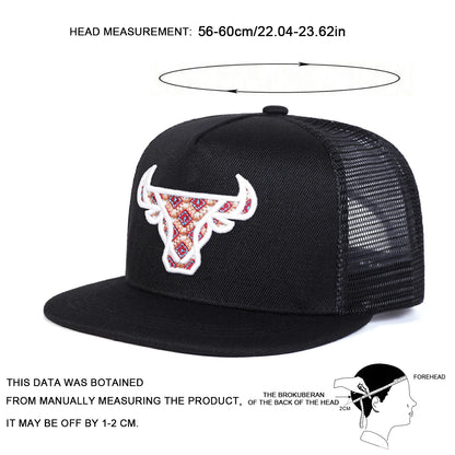 Unisex Ox Head Embroidery Hip-Hop Net Hats Spring Summer Outdoor Adjustable Casual Baseball Caps