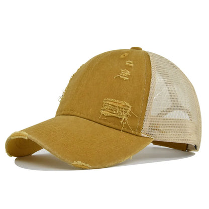 Summer Mesh Hole Baseball Cap Unisex Adjustable Washed Cotton Retro Casual Outdoor Sports Sun Hat