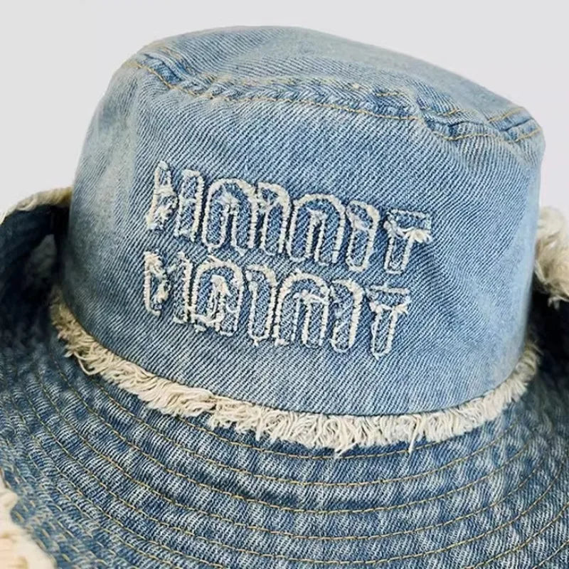Designer Letter Tassel Denim Bucket Hats Women Summer Sun Protection Hiking Cap Panama Beach Hat Men