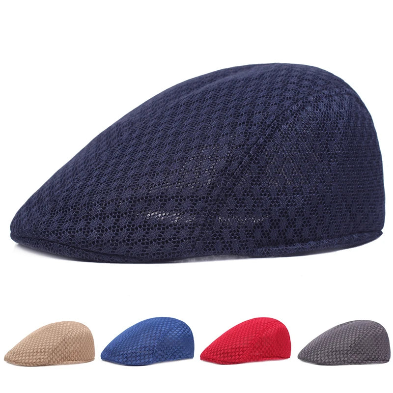 Summer Casual Beret Hat Unisex Mesh Flat Caps Newsboy Style Adjustablr Breathable Women Men