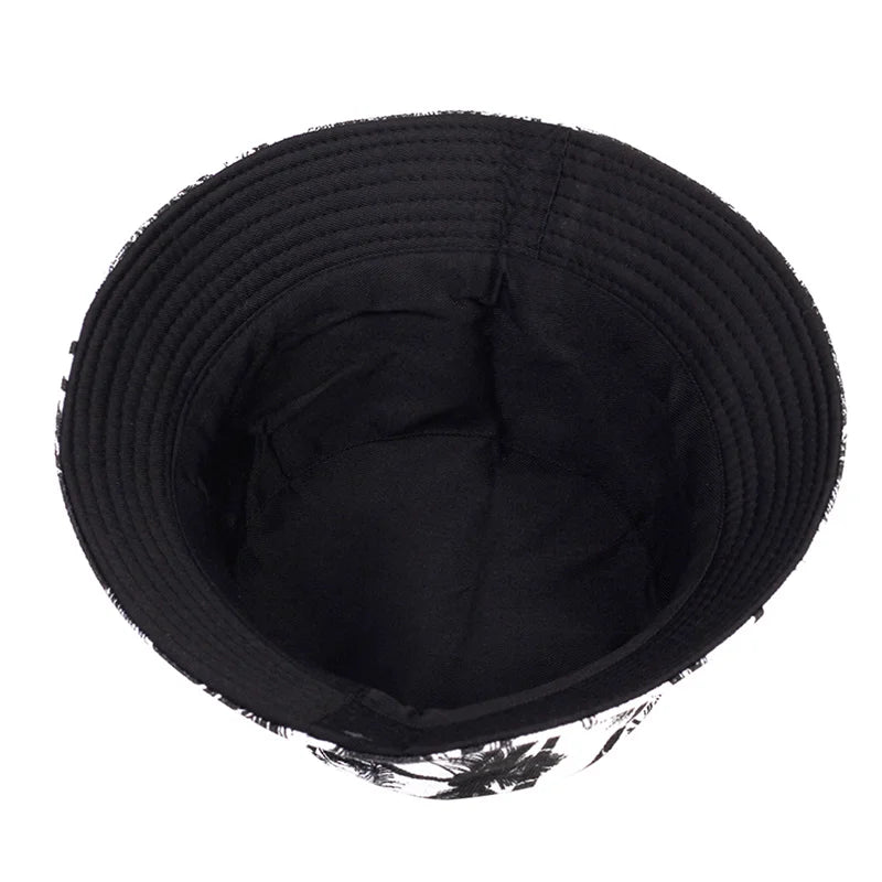 Men Women Coconut Tree Bucket Hat Cotton Printing Hip Hop Fisherman Panama Sun Outdoor Street Casual
