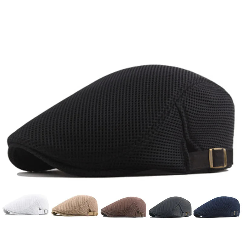Men Mesh Newsboy Caps British Painters Hats Spring Summer Ventilate Berets Adjustable Flat Cap Hip