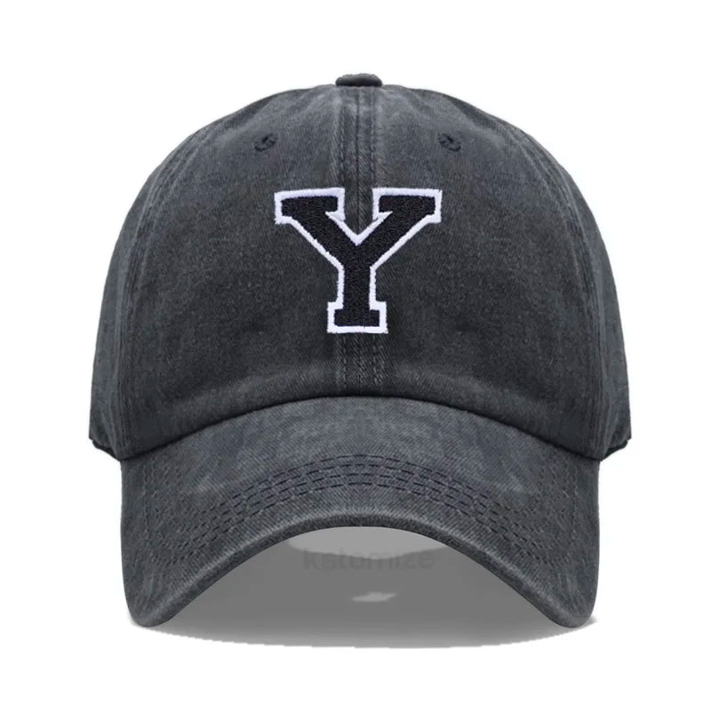 Initial Letter A-Z Embroider Baseball Cap Men Womne Washed Cotton Dad Hat Team Sport Visors Snapback