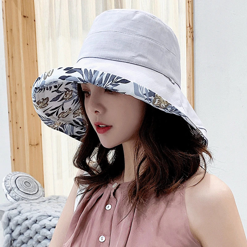 Women S Hat Bucket Panamanian Four Seasons Fisherman Big Brim Double-Sided Sun Visor C