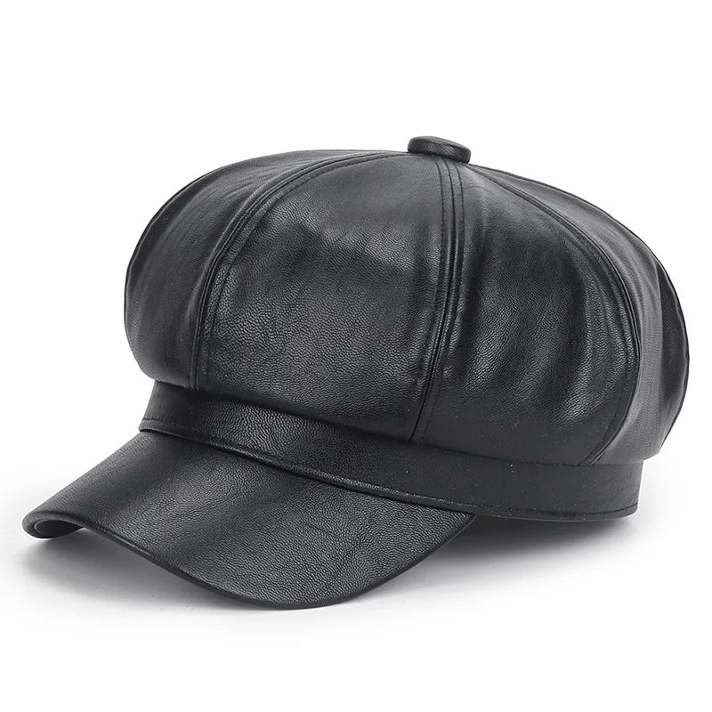 Women Pu Leather Berets Cap Hat Black Red Outdoor Adjustable Female Autumn Winter Casual Lady