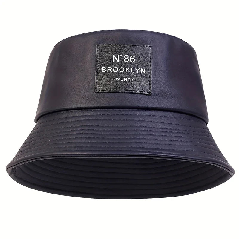 Unisex Brooklyn Panama Bucket Hat Pu Leather Fisherman Outdoor Travel Sunscreen Hats Men Women