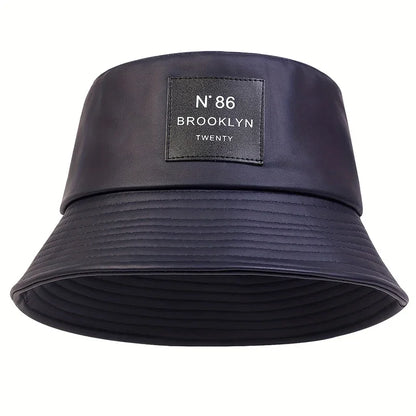 Unisex Brooklyn Panama Bucket Hat Pu Leather Fisherman Outdoor Travel Sunscreen Hats Men Women