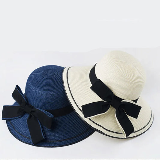 Straw Hat Spring Summer Bow Hat Sunscreen Shade Beach Foldable Sun Hat Women's Summer Hats
