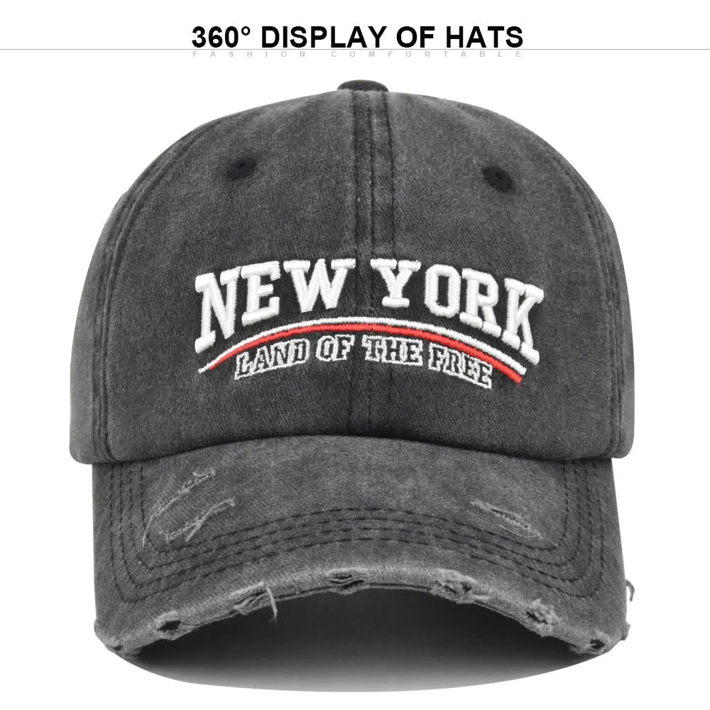 Retro Embroidered Letter Baseball Cap Unisex Adjustable Washed Cotton Hip Hop Snapback Outdoor