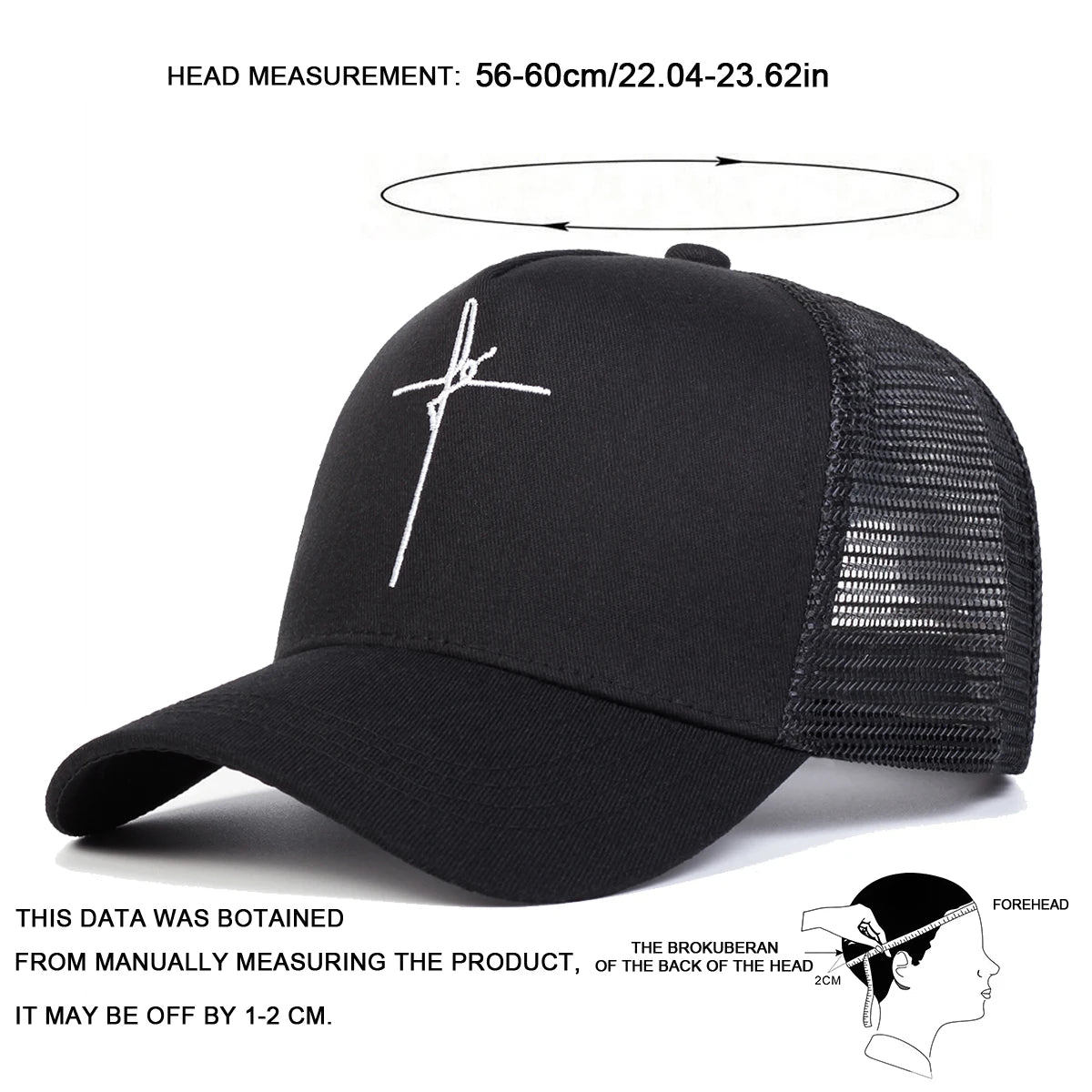 Unisex Cross Embroidery Baseball Net Caps Spring Summer Outdoor Adjustable Casual Hats Sunscreen Hat