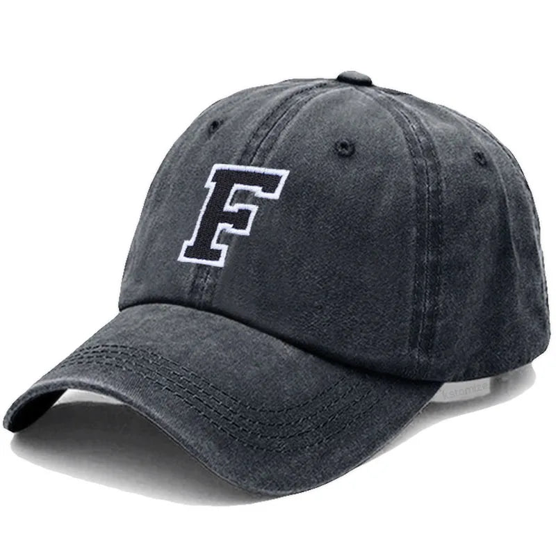 Initial Letter A-Z Embroider Baseball Cap Men Womne Washed Cotton Dad Hat Team Sport Visors Snapback
