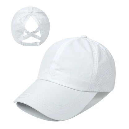 Summer Solid Color Baseball Cap Women's Athleisure Cross Ponytail Hat Mesh Quick-Drying Cap Visor Hat