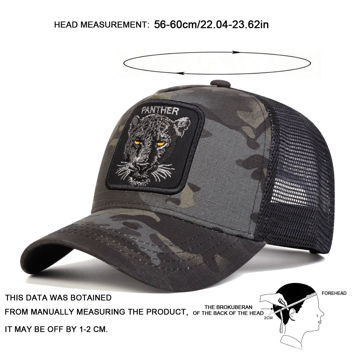 Unisex Panther Embroidery Baseball Net Caps Spring Summer Outdoor Adjustable Casual Hats Sunscreen