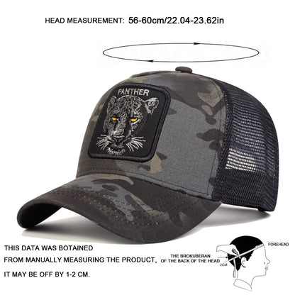 Unisex Panther Embroidery Baseball Net Caps Spring Summer Outdoor Adjustable Casual Hats Sunscreen