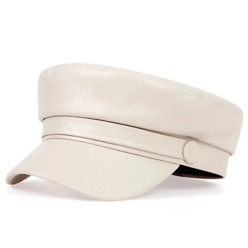 Pu Leathe Solid Color Army Caps Spring Autumn Outdoor Casual Adult Sun Hats Hip Hop Hat Sunscreen