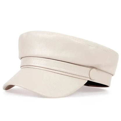Pu Leathe Solid Color Army Caps Spring Autumn Outdoor Casual Adult Sun Hats Hip Hop Hat Sunscreen