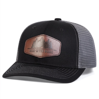Unisex Deep Woods Leather Label Baseball Net Caps Spring Summer Outdoor Adjustable Casual Hats