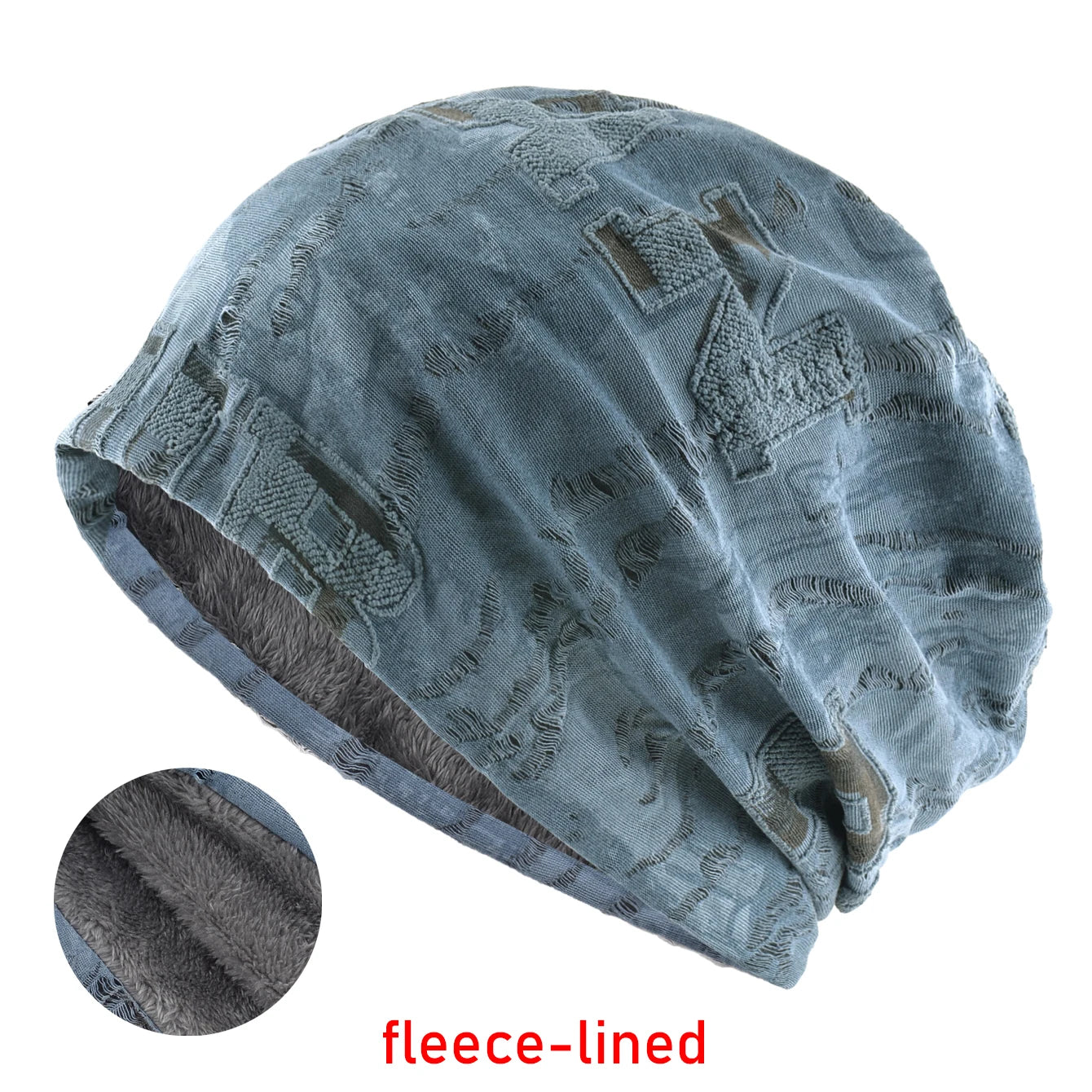 Letter Print Beanie Hat For Women Men Vintage Distressed Cracked Design Wasteland Style Warm Fleece-lined Skullis Beanie Winter
