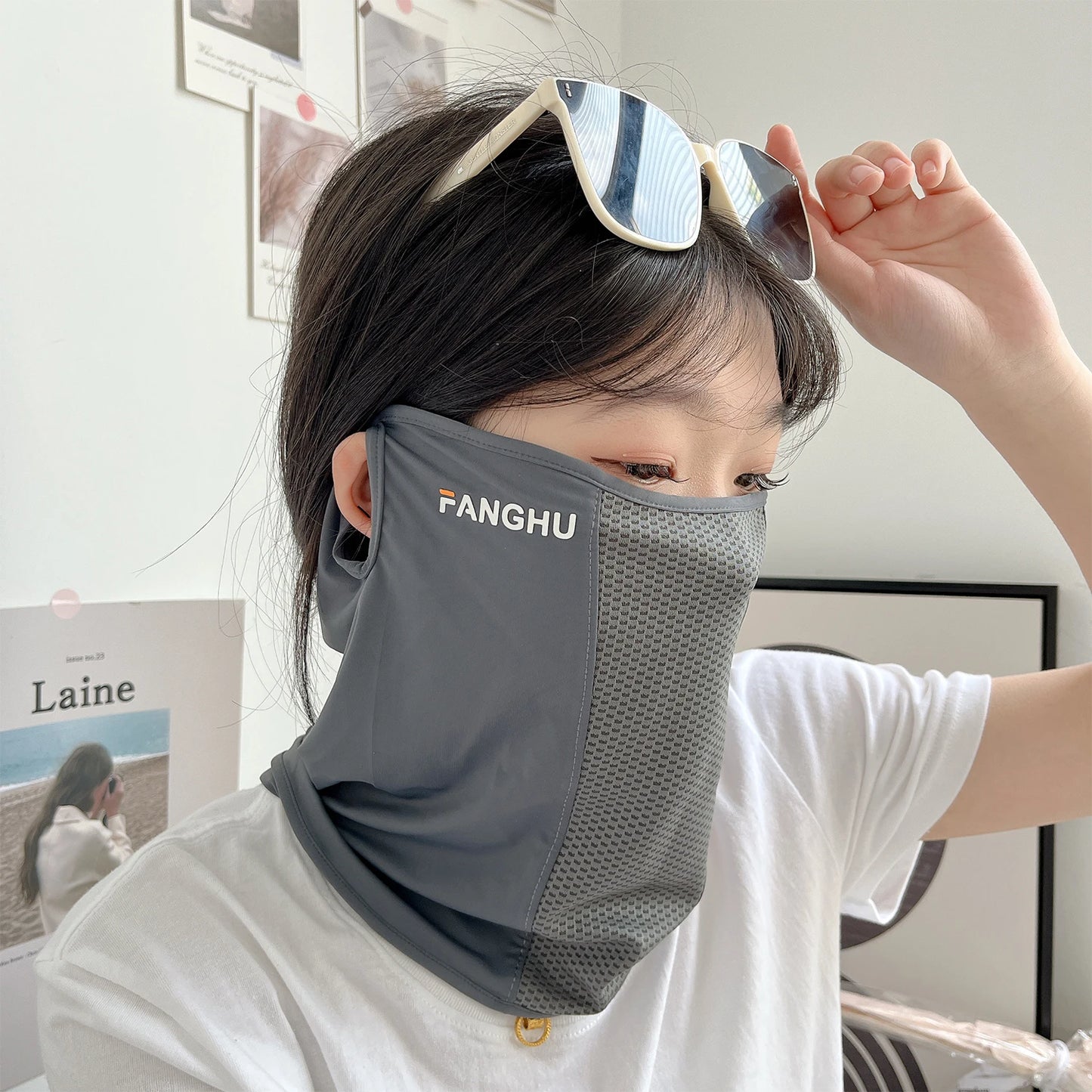 Summer UV Protection Sunscreen Mask Face Scarf Cycling Sunscreen Ice Silk Mask Face Cover Neck Wrap Cover Breathe Traceless Thin