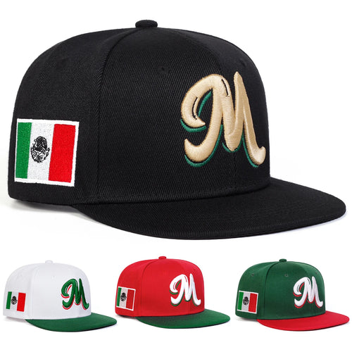 Unisex M Embroidery Side Mexican Flag Hip-Hop Net Hats Spring Summer Outdoor Adjustable Casual