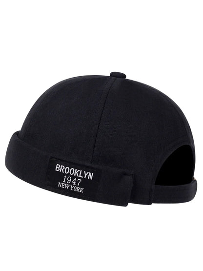 Menwomen Skull Cap Sailor Headdress Leaf Rivets Embroidery Warm Rolled Cuff Blanket Brimless Plain
