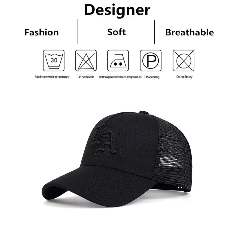 Unisex La Letter Embroidery Baseball Net Caps Spring Summer Outdoor Adjustable Casual Hats Sunscreen