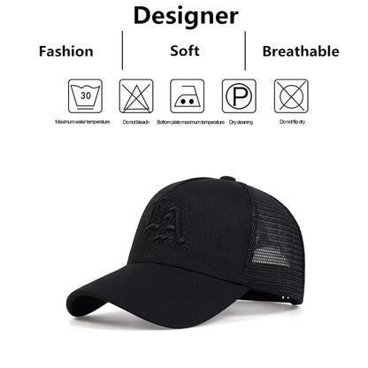 Unisex La Letter Embroidery Baseball Net Caps Spring Summer Outdoor Adjustable Casual Hats Sunscreen