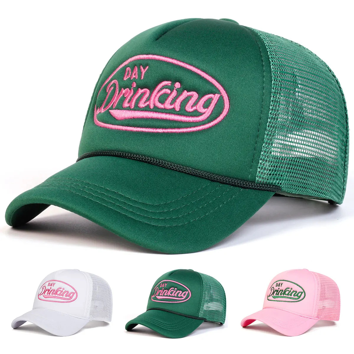 Unisex Day Drinking Letter Embroidery Baseball Net Caps Spring Summer Outdoor Adjustable Casual Hats