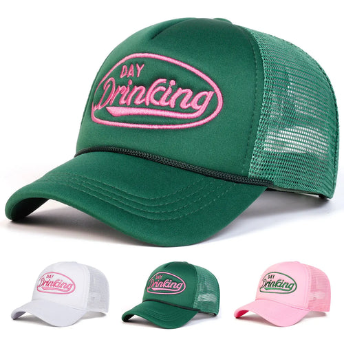 Unisex Day Drinking Letter Embroidery Baseball Net Caps Spring Summer Outdoor Adjustable Casual Hats