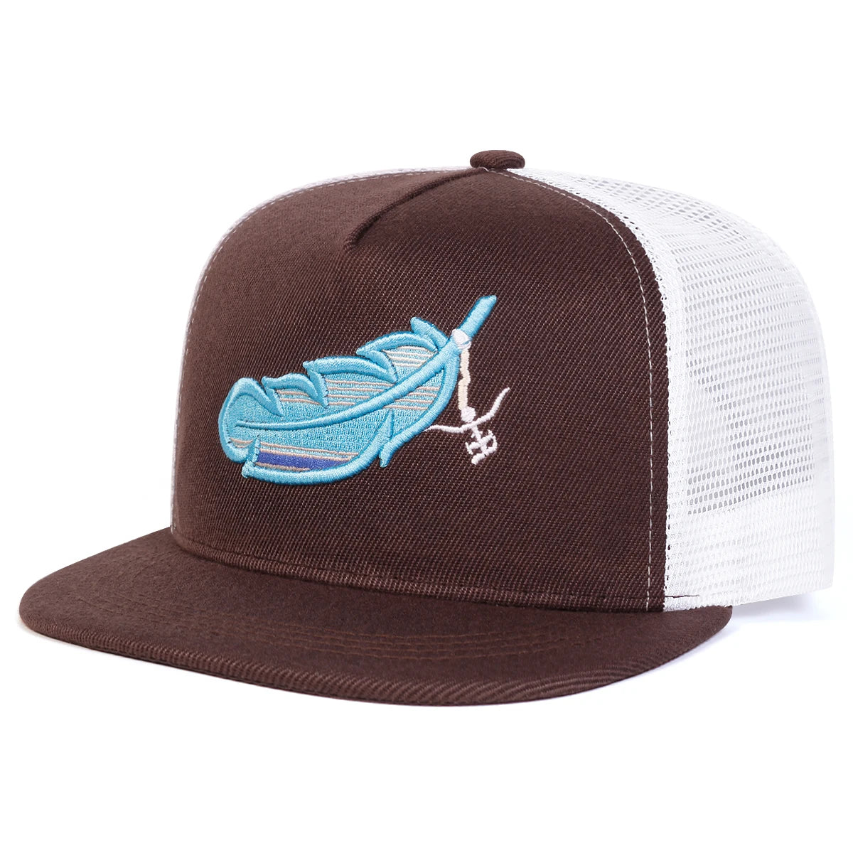 Unisex Colorful Feather Embroidery Hip-Hop Net Hats Spring Summer Outdoor Adjustable Casual Baseball