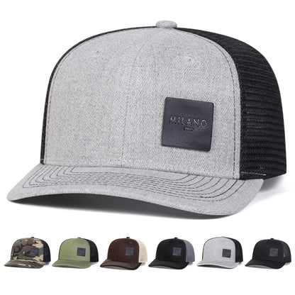 Unisex Milano Letter Black Leather Label Baseball Net Cap Spring Summer Outdoor Adjustable Casual
