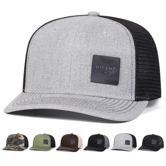 Unisex Milano Letter Black Leather Label Baseball Net Cap Spring Summer Outdoor Adjustable Casual
