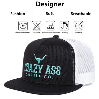Unisex Crazy Ass Cattle Co Embroidery Hip-Hop Net Hats Spring Summer Outdoor Adjustable Casual