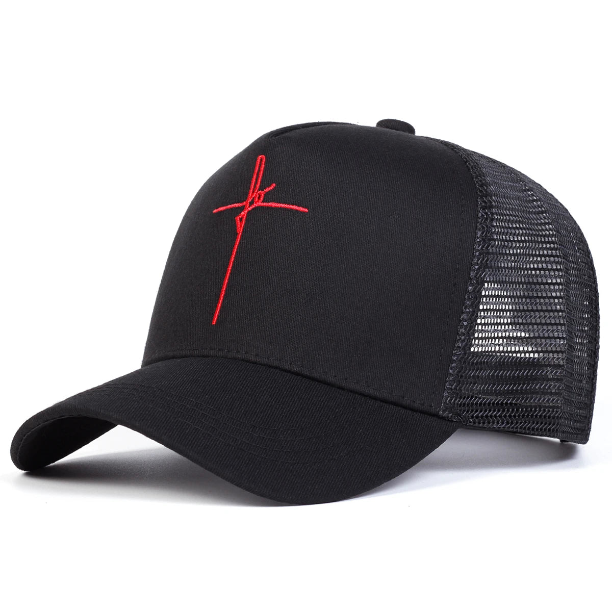 Unisex Cross Embroidery Baseball Net Caps Spring Summer Outdoor Adjustable Casual Hats Sunscreen Hat