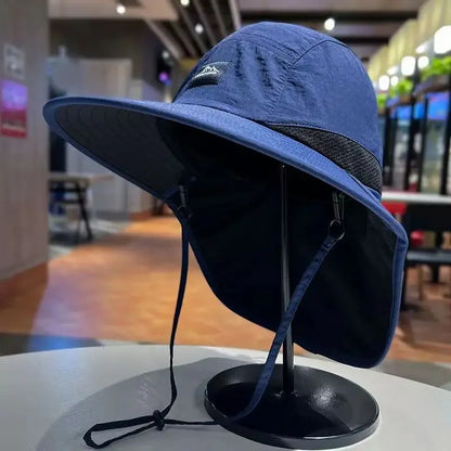 Unisex Summer Wide Brim Waterproof and Quick-drying Bucket Hats Outdoor Visor Panama CapsMesh Breathable Sun Hat with Neck Flap