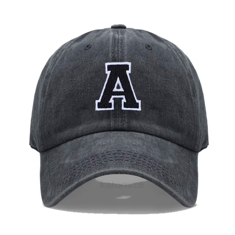 Initial Letter A-Z Embroider Baseball Cap Men Womne Washed Cotton Dad Hat Team Sport Visors Snapback