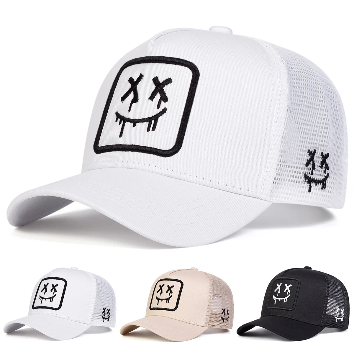 Unisex Xx Smiling Face Embroidery Baseball Net Caps Spring Summer Outdoor Adjustable Casual Hats