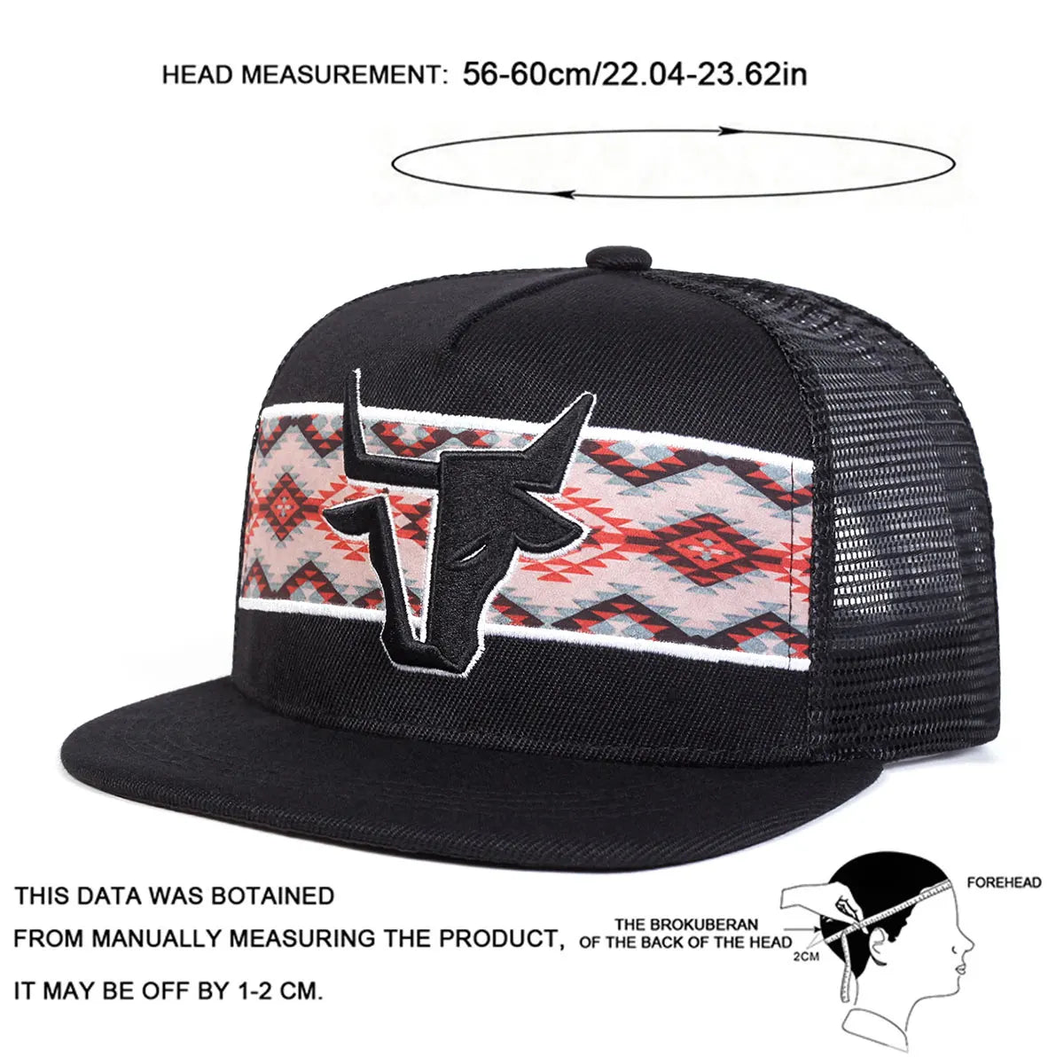 Unisex Personalized Bull Head Embroidery Hip-Hop Net Hats Spring Summer Outdoor Adjustable Casual